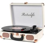 Retrolife Vinyl Record Player 3-Speed Bluetooth Suitcase Portable Belt-Driven Record Player with Built-in Speakers RCA Line Out AUX in Headphone Jack Vintage Turntable