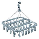 hautllaif Clothes Drying Hanger with 32 Clips, Foldable Design Multi-Functional Sock Dryer and Rotary Wind-sock hanger for washing line, Ideal Hanger for Socks, Underwear, Bras, Baby Clothes (Blue)