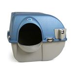 Omega Paw Self Cleaning Cat Litter Box, Premium Roll 'N Clean Litter Box, Regular Size for Kittens and Cats 10 lbs and Under, Blue Color (PR-RA15-1) with Integrated Litter Step and Chrome Accents