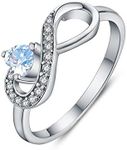 JO WISDOM Infinity Heart Promise Rings for Her Sterling Silver Friendship Ring, gemstone, Aquamarine