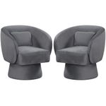 Giantex Swivel Accent Chair, Upholstered Barrel Chair with Curved Back & Removable Lumbar Pillow, Comfy Round Armchair with 360° Rotating Function, Single Sofa Chair for Living Room