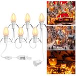 Accessory Cord with 6 LED Light Bulbs, 11Ft Christmas Village Lights Blow Mold Light Kit Replacement C7 Light Cord for Christmas Village Houses Halloween Pumpkin Craft Decor, Warm White Light