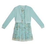 Beautees Girls' Bomber Jacket and Flutter Sleeve Tiered Mesh Dress Set Casual, Blue, 12