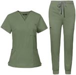 niaahinn Scrub for Women Scrubs Top with Classic V-Neck & Yoga Jogger Pants Medical Nursing Uniform Scrub Set (Olive Green, XS)