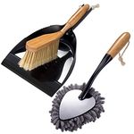 MASTERTOP Dustpan and Brush Set, Cleaning Brush and Dustpan Combo with Bamboo Handle, Dust Pan & Brush Set for Home Office Kitchen, Send 1 Hand Chenille Duster