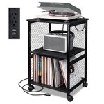 TC-HOMENY Vinyl Record Storage Table, 3-Tier Record Player Stand with 3 Quick-Release Divider Up to 200 Albums, Fashion Turntable Stand for Bedroom Living Room and Office