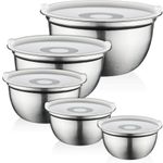 FineDine Mixing Bowls with Lids - Set of 5 Steel Mixing Bowls w/Airtight Lids - Easy-Grip, Nesting Bowls for Cooking, Baking, Meal Prep and Food Storage - Kitchen Essentials