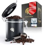 Barista Legends® Coffee Canister Airtight 500 g Black – Coffee Bean Container for the Aroma Protection of Your Coffee – Storage Container Made of Stainless Steel with Perpetual Calendar