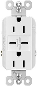 Legrand Radiant R26USBCC6W 15 Amp Tamper-Resistant Decorator Duplex Receptacle Outlet with Ultra Fast USB C/C 6.0A Charging Ports, White (1 Count)
