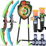 HYES 2 Pack Bow and Arrow with Standing Target for Kids, LED Light Up Archery Set with 24 Suction Cup Arrows, 6 Score Targets & 2 Quiver, Indoor Outdoor Sport Gifts for Boys Girls Ages 4-12
