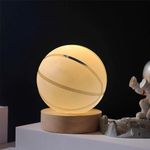 BOENJOY 3D Crystal Ball Basketball Luminous Lamp with Wooden Base | 3D Laser Engraving Inside Crystal Ball | 1 Cable with Switch | Warm White Light for Bedroom Decor, Birthday Gift