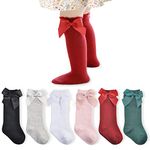 Mini angel Baby Girl Knee High Socks 5/6/8 Pairs Knit Tube Socks Ruffled Hollow out Long Stockings with Bow, C Bow-knot 6pk, 6-12 Months