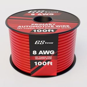 GS Power 8 AWG (American Wire Gauge) Copper Clad Aluminum Primary Cable. for Car Audio Speaker Amplifier Remote Battery 12V Automotive Wiring | 100 Feet Red (Also in Black & Red/Black Bonded)