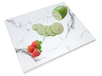 JAMBALAY Tempered Glass Cutting Board for Kitchen 12 x 16, Glass Cutting Board with White Marble Pattern, Chopping Board with Rubber Feet, Heat Resistant, Shatter Resistant, Dishwasher Safe