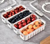 KIGITIONE Divided Snackle Box, 4 Grids with Bottom Drain Hole, Portable Serving Tray with Lid and Handle, Clear Snack Platter Organizer for Fruits, Snacks, Nuts, Candy