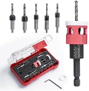 5 Pcs Countersink Drill Bit Set with Low Friction Depth Stop, HSS M2 Tapered Bits 1/8" 9/64" 5/32" Drill+3/8” 82° Counter-Bore,11/64" 3/16" Drill+ 1/2" 82° Counter Bore,1/4” Hex Shank(Red)