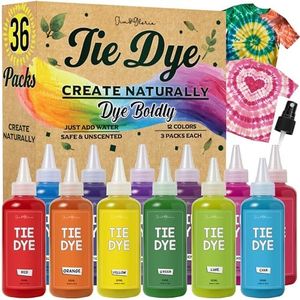 Jim&Gloria Tie Dye Kit for Kids & Adults 36 Tiedye Powder 12 Larger Bottles Fabric Dyes for Clothing Permanent with Soda Ash for Tie Dye Kits for Large Groups Paint Party Summer Activities DIY Crafts