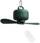 JISULIFE 8000mAh Camping Fan Battery operated, USB rechargeable with remote control, removable fan blades, hanging hook, timer, 4 speeds for outdoor-green