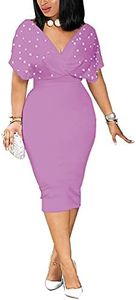 qfmqkpi One Piece Dress for Women Summer Pearls Samll Waist Tea Length Slim Fit Work Dress Purple M