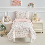 DuShow Pink Floral Cot Bed Duvet Cover Set,Toddler Bedding Set For Girls,Flower Toddler Cot Bed Duvet Cover and Pillows Set-120 x 150