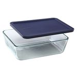 Pyrex Storage 11-Cup Rectangular Dish with Dark Blue Plastic Cover, Clear