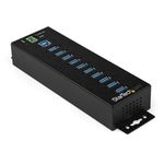 StarTech.com 10 Port USB Hub with Power Adapter - Surge Protection - Metal Industrial USB 3.0 Data Transfer Hub - Din Rail, Wall or Desk Mountable - High Speed USB 3.1 Gen 1 5Gbps Hub (HB30A10AME)