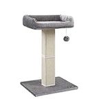 Feandrea Cat Scratching Post, Cat Scratcher with Top Perch Bed, Fully Woven Sisal Covered Scratcher Post, Pompom, Removable Washable Cover, Light Gray UPCA022W01