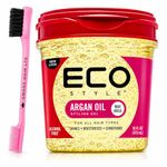 Eco Style Argan Oil Styling Gel 8oz with 1 Omoge Edge Brush – Alcohol Free Eco Gel for Curly Coily Afro Hair Strong Hold Moisturising Styling Hair Gel for Men Women and Kids