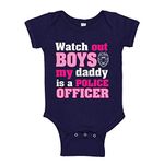 Watch Out Boys My Daddy is A Police Officer (Customize with Uncle, Grandpa, and Auntie) Baby Bodysuit Infant One Piece 6 mo Navy Blue