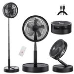 Portable Standing Pedestal Fan Rechargeable - 8000mAh 8.6 inch Electric Silent Oscillating Floor Fan with Remote Control,USB Battery Telescopic Foldable Desk Table Fans for Bedroom Camping Travel