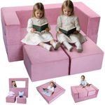 MeMoreCool Modular Kids Play Couch Sofa – Pink Convertible Toddler Couch, Fold-Out Plush Foam Chair for Children’s Playroom