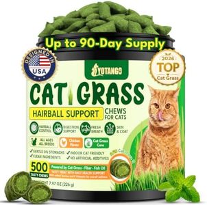 Cat Grass Treats Chews, Cat Treats for Indoor Cats, 500 Hairball Treatment for Cats, Hairball Control, Feline Grass Chews with Fish Oil, Taurine & B Vitamins for Skin & Coat, Digestion & Dental Care