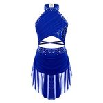 FEESHOW Girls Shiny Ballet Dress for Lyrical Jazz Latin Dance Costume Backless Gymnastics Leotard with Flowy Skirt Dancewear Blue 11-12 Years