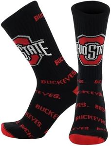 TCK Ohio State Buckeyes Crew Socks - Men's & Women's NCAA Fan Apparel - Mayhem (Black/Scarlet, Made in USA, Large)