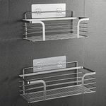 2 Pack Shower Caddy Bathroom Shelf,Hushnow with Hooks Shower Organizer No Drilling Traceless Adhesive Bathroom Storage Organizer, SUS304 Rustproof Storage Basket,Kitchen Spice Racks