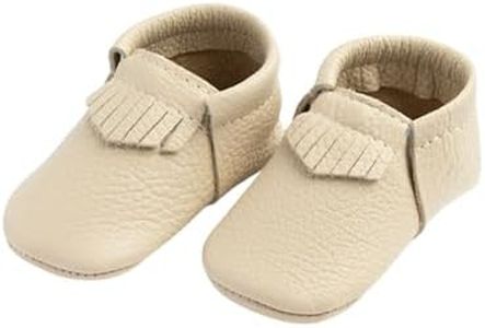 Freshly Picked First Pair City Leather Baby Moccasins Unisex - Baby Girl Shoes, Baby Boy Shoes - Soft Sole Baby Shoes (Cream, 2)