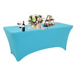 4ft Stretch Spandex Tablecloth Fitted Rectangular Patio Table Cover for Wedding Party Banquet Folding Table (Turquoise)