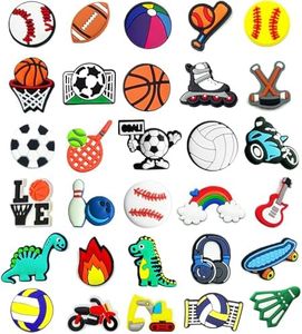 Shoe Charms for Boys, 30PCS Sports Gibbets Football Basketball Baseball Softball Soccer with Sneakers PVC Gibits for Crocs, Cute Dinosaur Shoe Charms for Bracelet, 30PCS, Polyvinyl Chloride, No