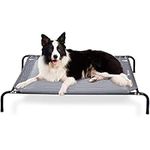 JOLLYVOGUE Large Elevated Outdoor Dog Bed, Cooling Raised Dog Cot Bed for Camping or Beach, Portable Outdoor & Indoor Pet Bed with Washable Breathable Mesh, Grey, 125 X 90 X 20CM, Up to 85 lbs