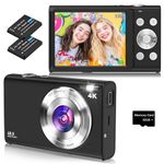 Digital Camera, 4K Autofocus Compact Camera with 32G SD Card HD 48MP with 2.8" Large Screen, 16X Digital Zoom, Portable Mini Camera for Photography, Suitable for Kids,Adult,Beginners(Black)