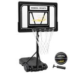 DEBERG Pool Basketball Hoop Poolside 3-4ft Height-Adjustable Portable Swimming Pool Basketball Goal Set with Wheels and Shatterproof Backboard, Includes a Basketball and Air Pump