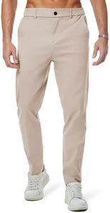 JMIERR Men's Stretch Chino Pants Business Casual Essentials Elastic Waist Relaxed Fit Tapered Cotton Twill Work Athletic Golf Dress Trousers, L, Apricot