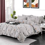 4PCS 100% Egyptian Cotton Printed Duvet Cover Set with Fitted Sheet and 2 Pillowcases - 400 Thread Count King Size Duvet Cover Reversible Floral Bedding Set (Poppy Grey, Double)