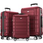 SHOWKOO Luggage Sets 3 Piece Hard Shell PC+ABS Expandable Lightweight Durable Trolley Travel Suitcase with Spinner Wheels TSA Lock, 20" 24" 28" -Wine Red