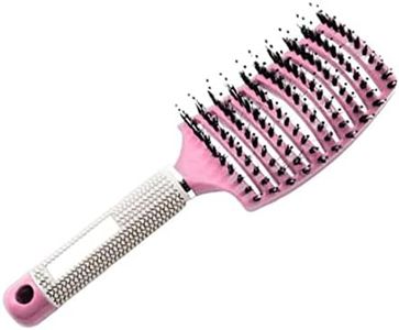 UTSAUTO Boar Bristle Hair Brush, Professional Curved Vented Curly Hair Detangling Brush for Women, Men, Paddle Detangling Brush for Wet Dry Curly Thick Straight Hair, (Pink)