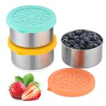 Misichao Snack Containers 220 ml x 3, Stainless Steel Lunch Bento Snack Box, Reusable Metal Meal Prep Lunch Containers with Silicone Lids for Kids Adults, Small Food Storage Containers