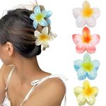 Bakefy-4 pcs Hawaiian Flower Hair Clips for Women Flower Hair Claw Clips Plumeria Claw Clips for Thin Hair Large Claw Clips for Thick Hair Beach Tropical Hair Accessories for Girls Multi