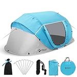 VILLEY 4-Person Easy Pop Up Tent, Waterproof Automatic Setup Instant Lightweight Camping Beach Tent with Carrying Bag for Camping, Hiking & Traveling - Blue