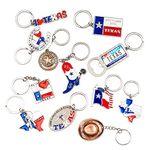 Texas Bundle Souvenir Metal Keychain 12 Pack-Texas Lone Star on Texas State Map, Don't Mess with Texas, I Love Texas, Longhorn, Texas Seal, Texas Bottle Opener, Texas Boot & More, Natural, 3.5 INCH