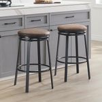 LIFUSTTG Bar Stools Set of 2, Round Backless Bar Chairs with Leatherette Exterior, 24 Inch Swivel Barstools for Breakfast Bar, Counter and Home Kitchen, Brown